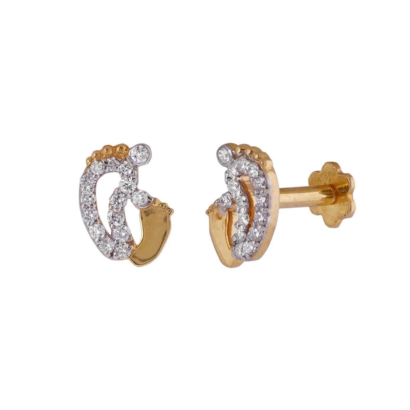 Feet-Shaped Diamond and Gold Stud