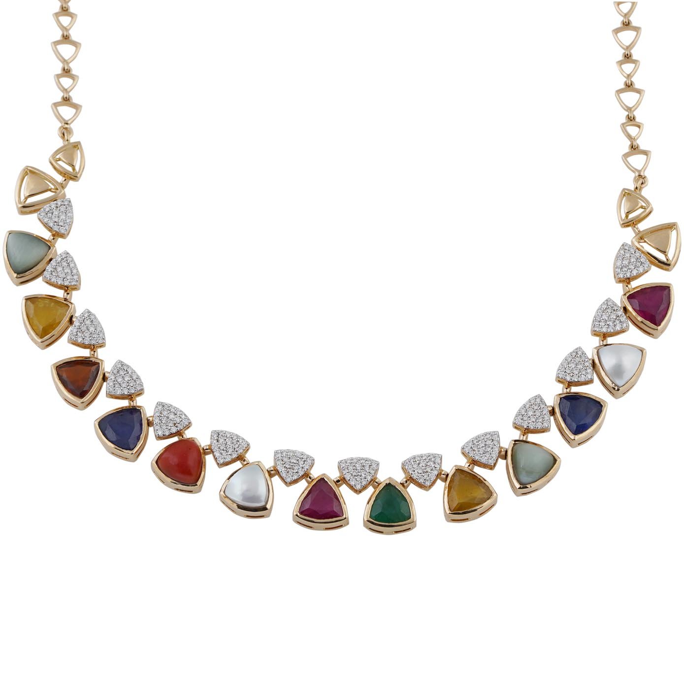 Diamond Navarathna Necklace Open set 18kt