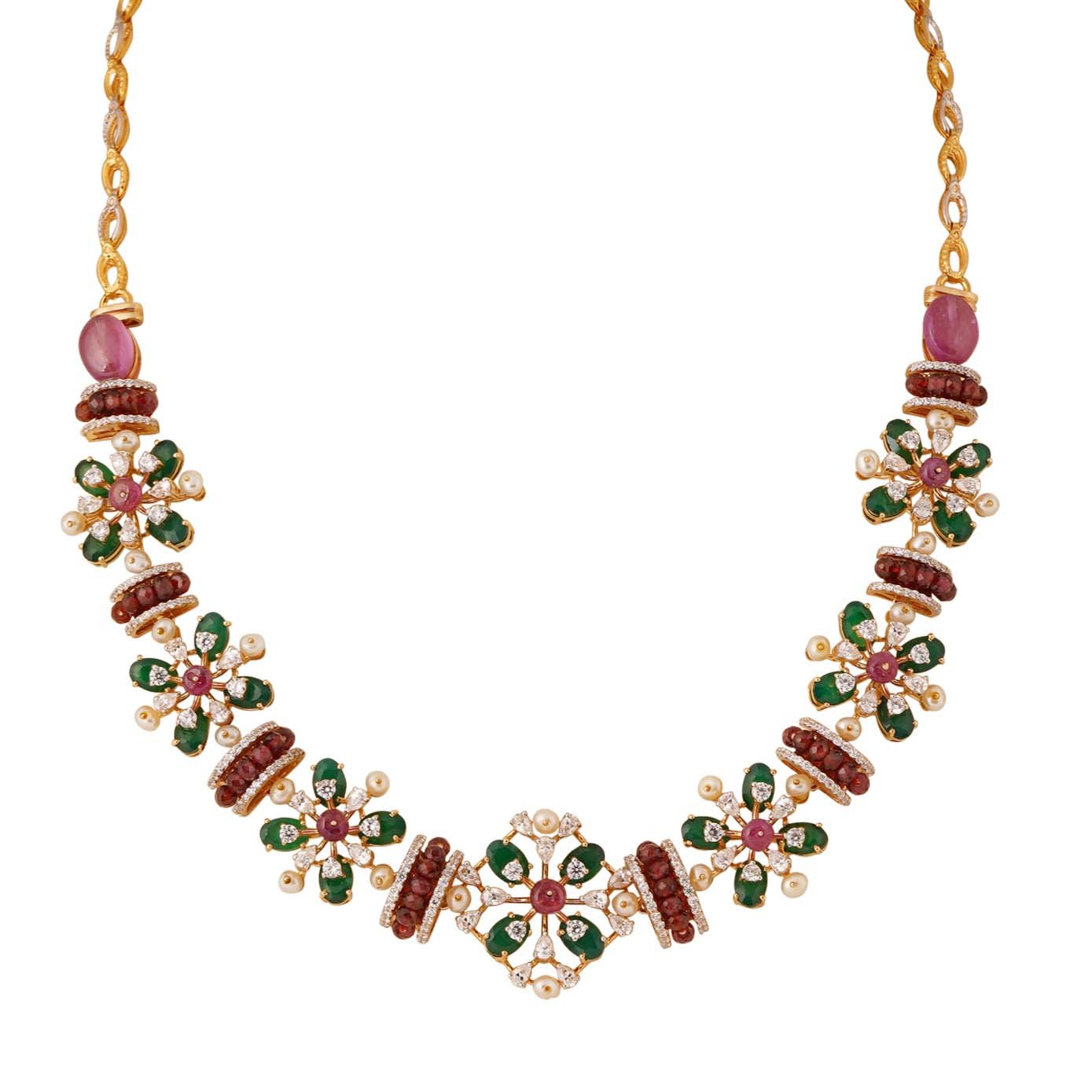 18kt yellow gold Beads Necklace with earrings