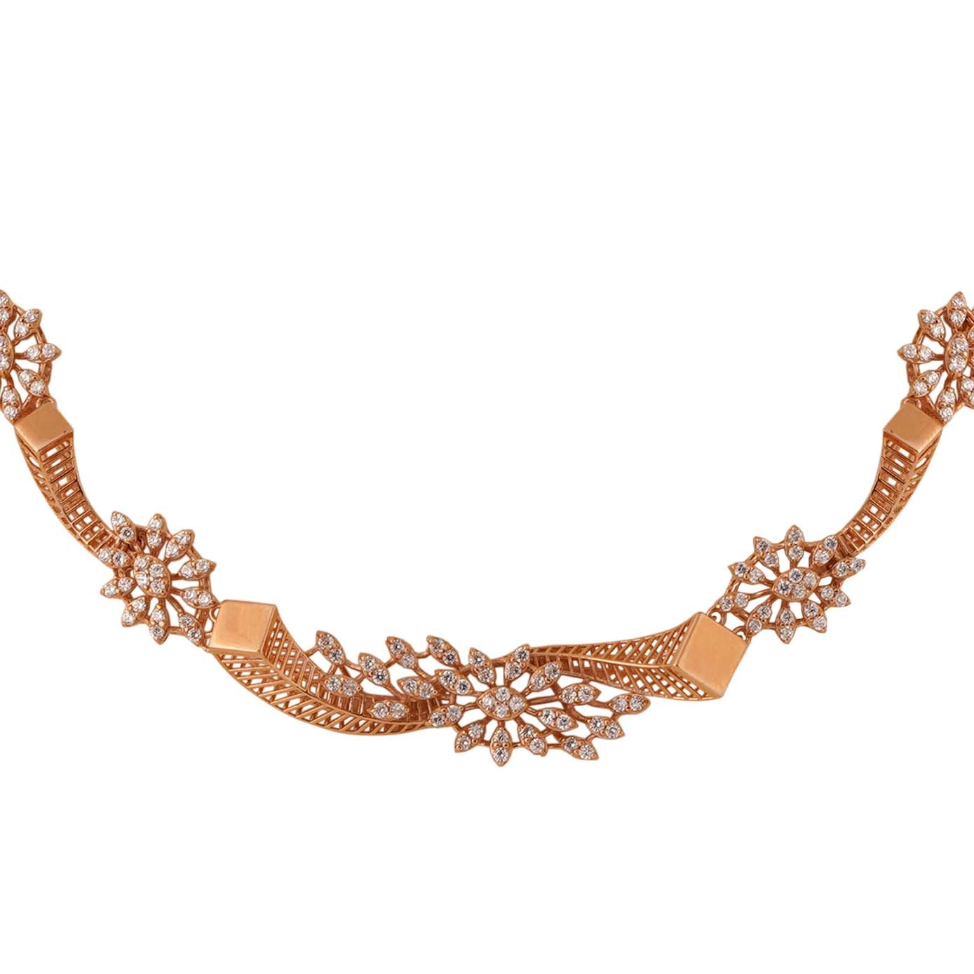 18kt Rose Gold Stone Necklace with Back Chain & Earrings