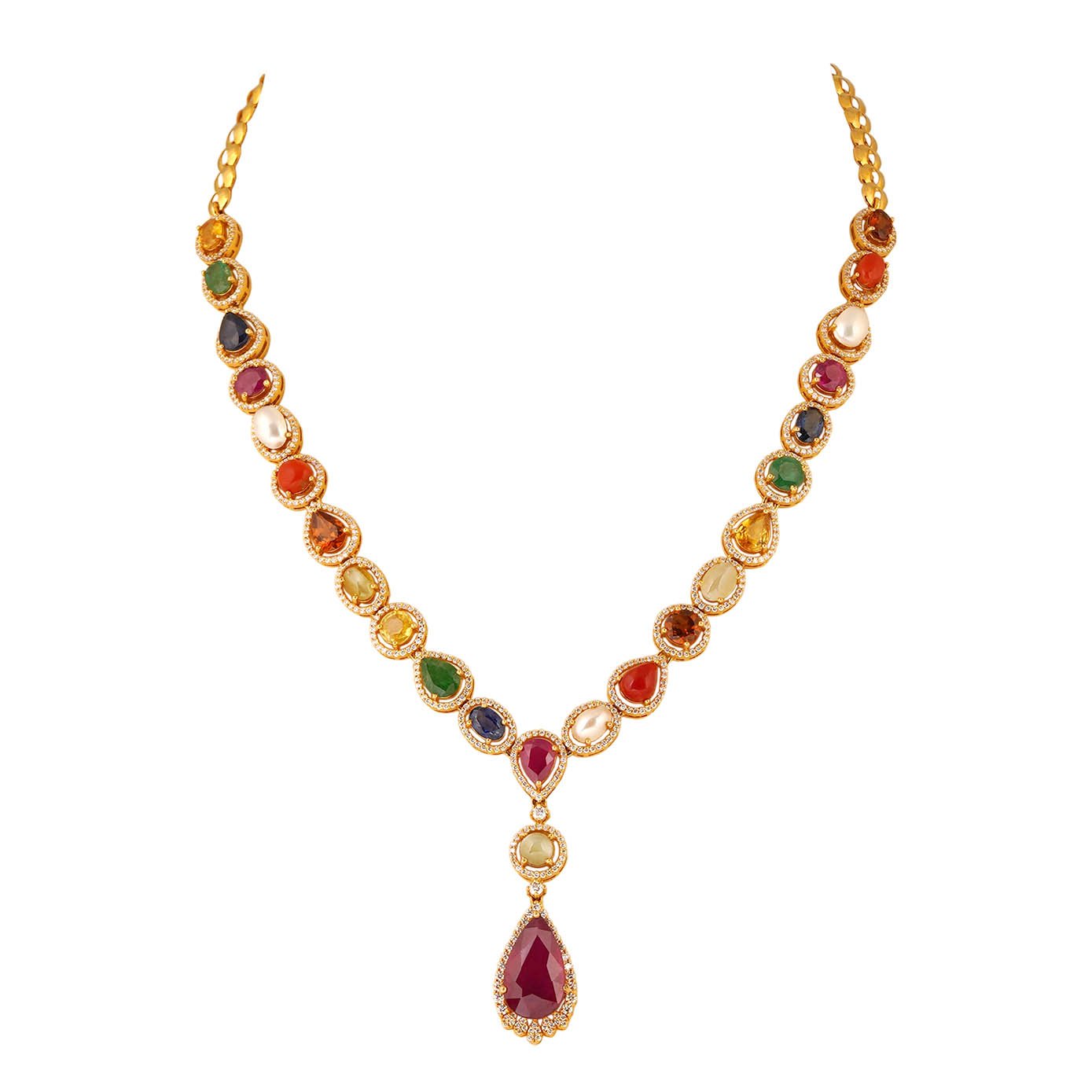 Diamond Navarathna Necklace 18kt