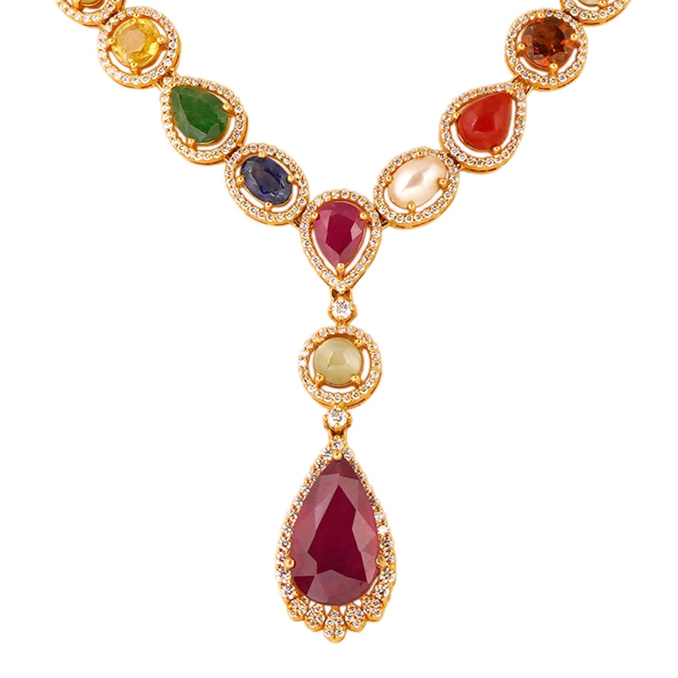 Diamond Navarathna Necklace 18kt